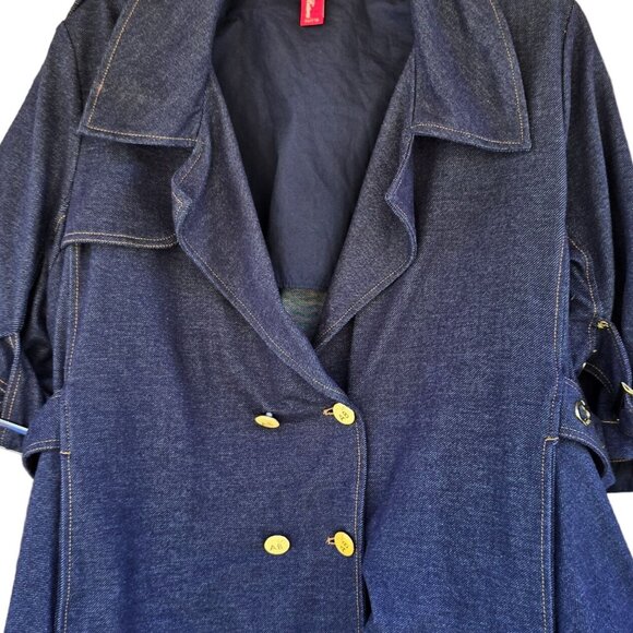 Y2k Double-Breasted Denim Trench Coat With Gold Detail Size L old money feel - Picture 14 of 14